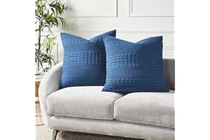 VHC Brands Waffle Weave Navy Blue Euro Sham Set of 2 26x26, Decorative Throw Pillow Covers/Shams, Boho Farmhouse Bedroom Decor