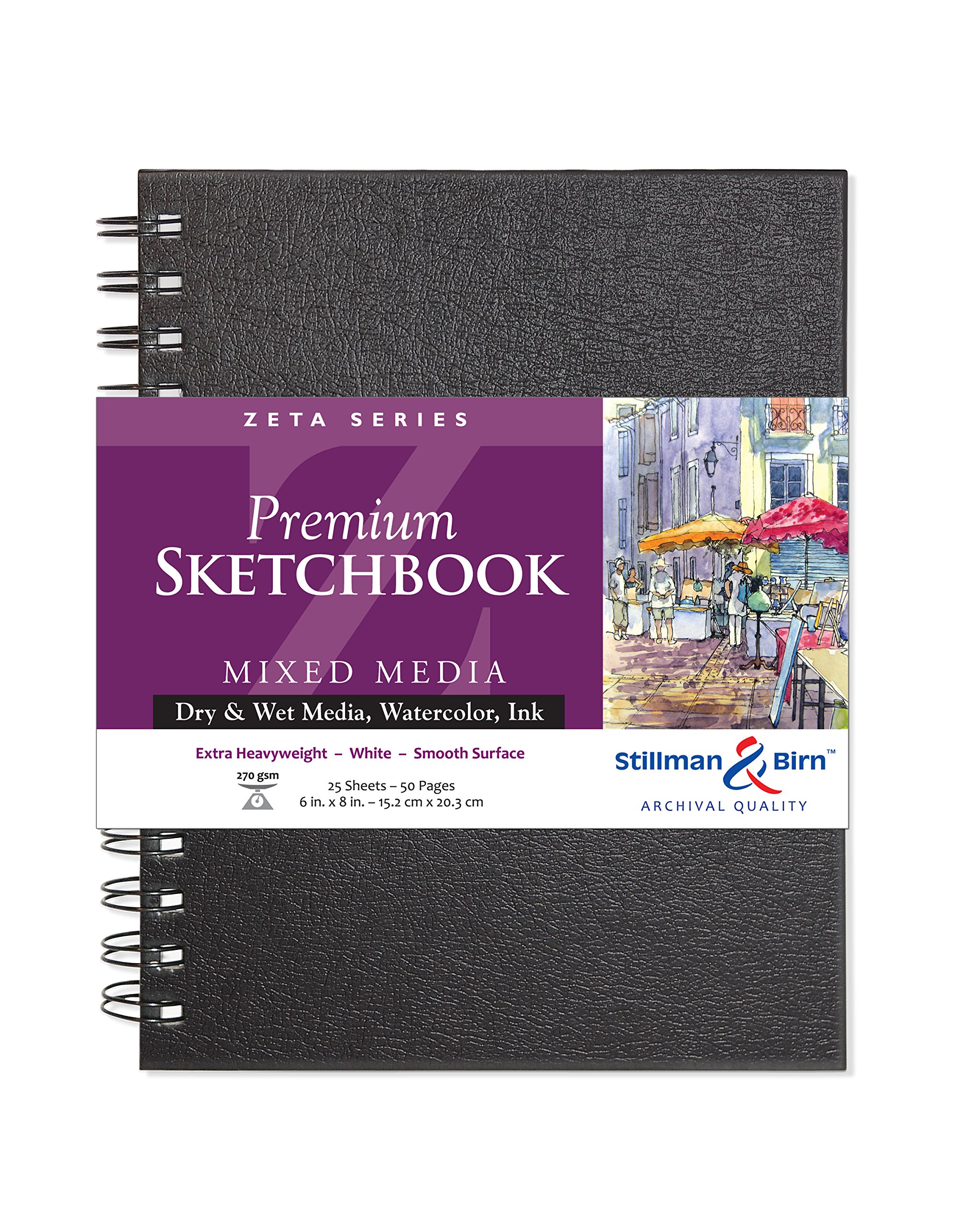 Stillman & Birn Zeta Series Wirebound Sketchbook, 6" x 8", 270 gsm (Extra Heavyweight), White Paper, Smooth Surface
