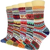 YZKKE 5Pack Womens Vintage Winter Soft Warm Thick Cold Knit Wool Crew Socks, Multicolor, free size