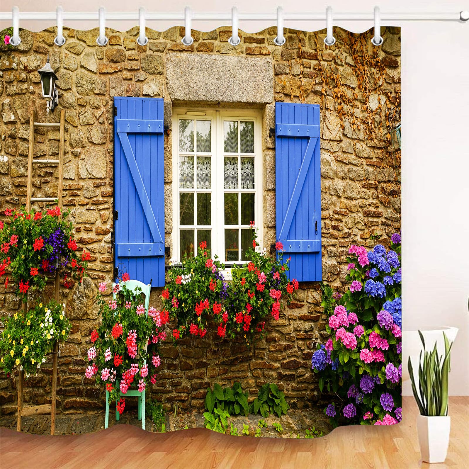 Nyngei garden shower curtain outdoor，Waterproof Design and Polyester, Quick-Drying，3d shower curtain bathroom 180×180CM，Durable and Washable with 12 Hooks