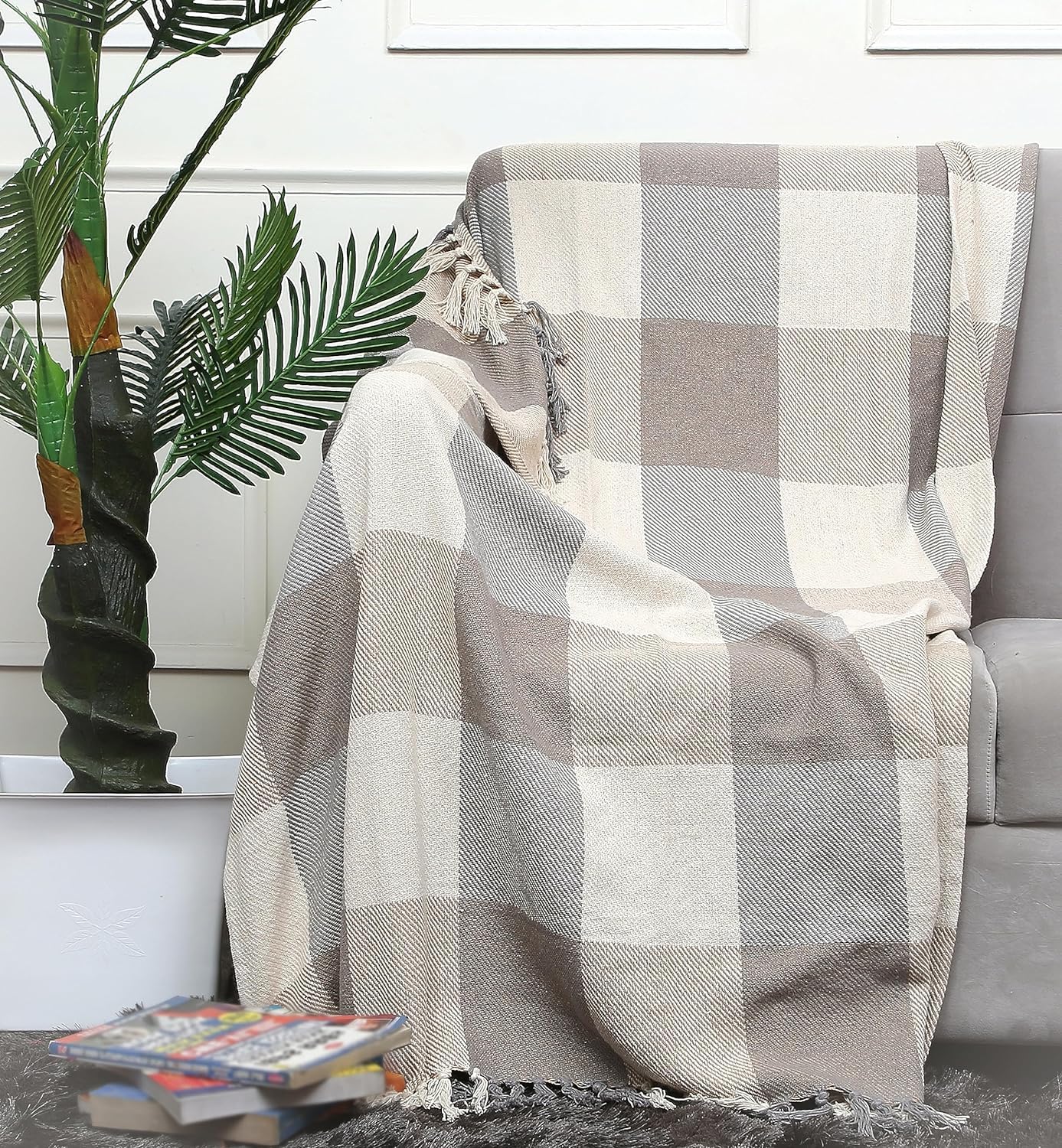 Check Throw Blanket - Hand Made - Cotton Blankets for Chair, Sofa, Bed, Accent Chair & Home Decorations - Warm Cover - Decorative Furnishings - 50’’ x 60’’ - Check