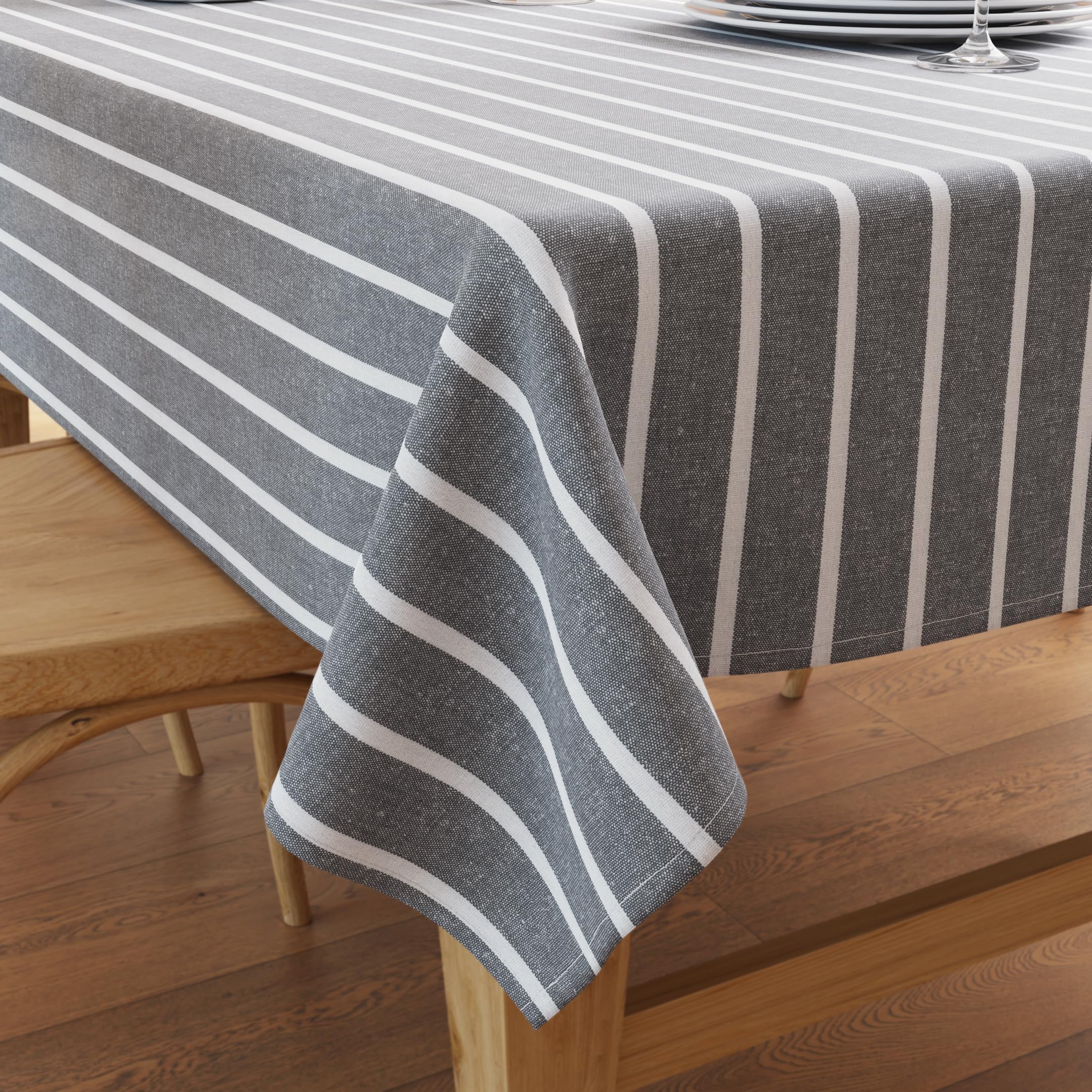 Encasa XO Dining Table Cover | 56"x72" Recycled Cotton Tablecloth | Roma Grey Stripes Design Table Cloth For Decoration - Machine Washable. — image 1