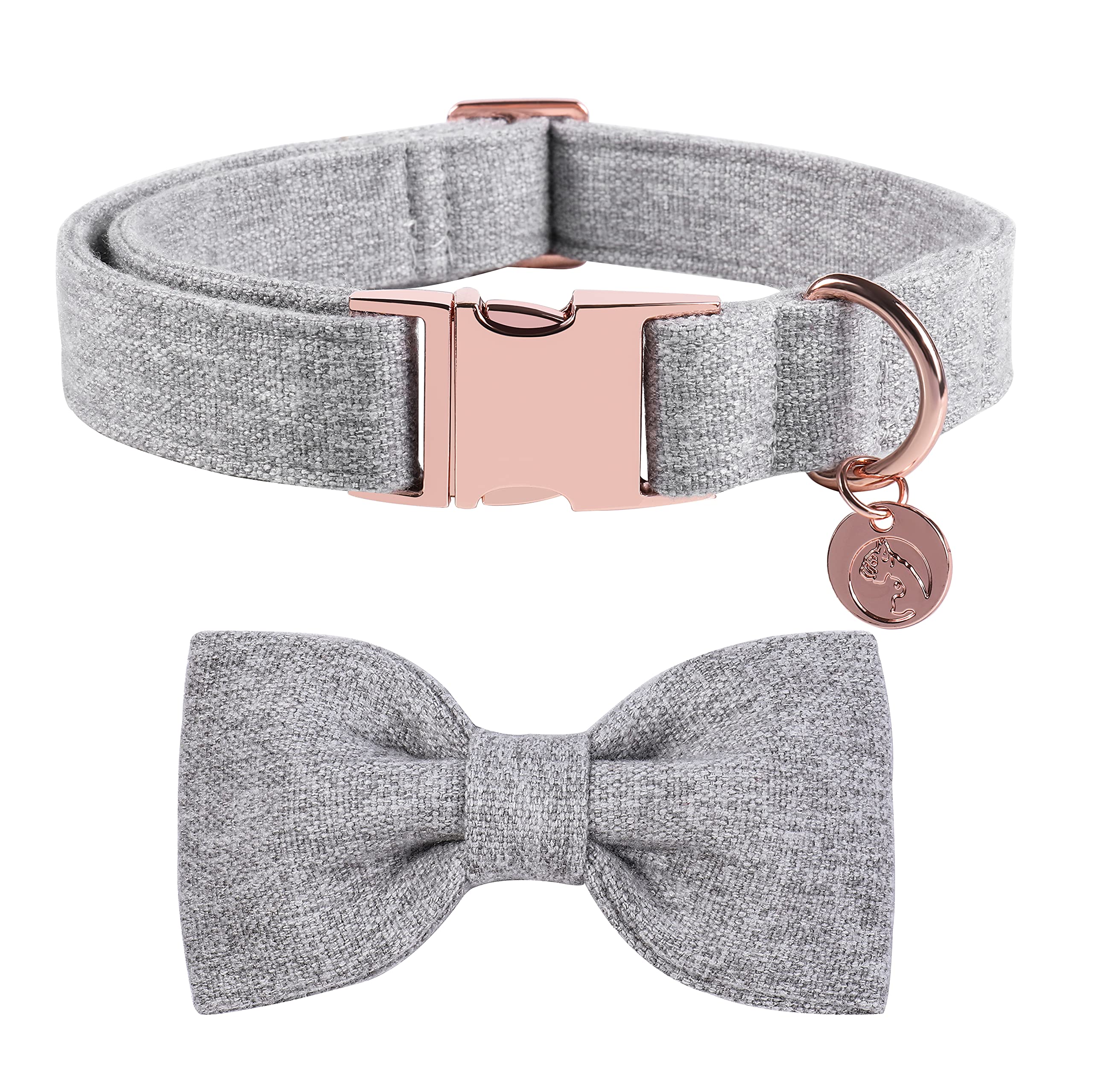 DOGWONG Cotton Dog Collar with Bow Grey Pet Collar Durable Adjustable for Small Dogs — image 1