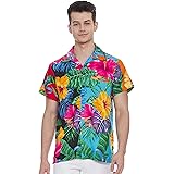 Stylore Men's Hawaiian Shirt Short-Sleeves Front Pocket Big Hibiscus