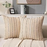 KOOLIFE Boho Couch Throw Pillow Covers 18x18 Inch Set of 2 Beige Woven Striped Decorative Pillow Covers Cotton Accent Pillowcase Farmhouse Cushion Covers for Home Decor Sofa Living Room Bedroom