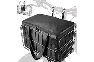 LIQING Bike Basket Front Folding Bicycle Basket with Removable Liner Bag, Quick Release Design Metal Ebike Basket for Adult Women/Men Carrying Dogs, Pets, Fruit & Grocery (L-Black)