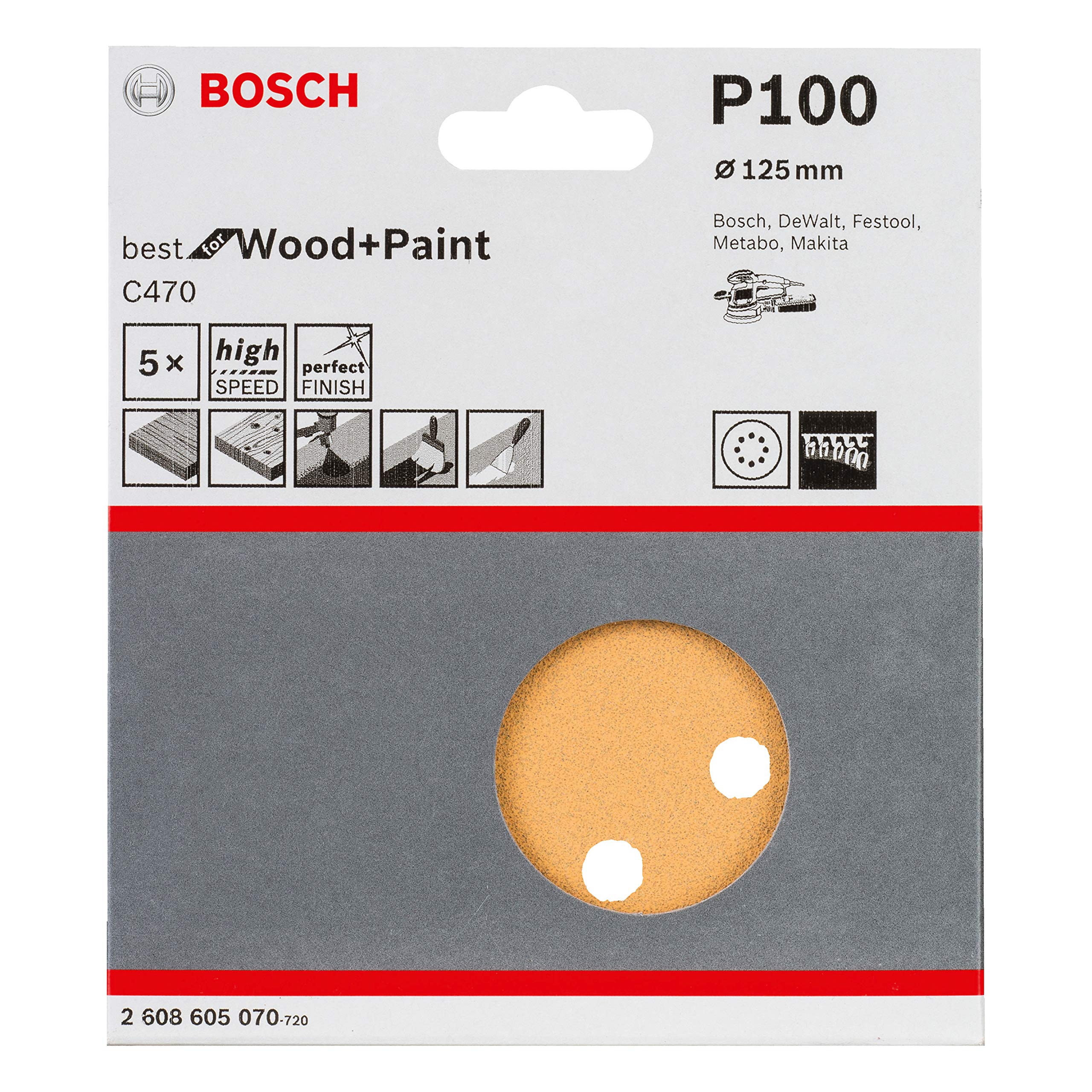 Bosch 2608605070 125 mm Sanding Sheets for Random Orbit Sanders
