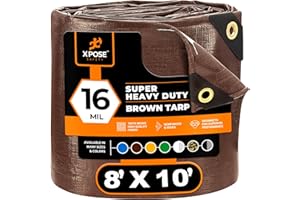 8' x 10' Super Heavy Duty 16 Mil Brown Poly Tarp Cover - Thick Waterproof, UV Resistant, Rip and Tear Proof Tarpaulin with Grommets and Reinforced Edges - by Xpose Safety