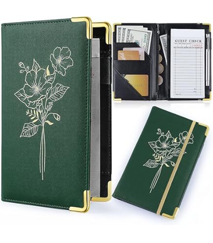 Server Book For Waitress,Server Books For Waitress With Zipper Pocket,Cute Server Book, Waitstaff Organizer Waitress Book With Money Pocket And Zipper Fit Server Apron,American Flag/Skulls -4