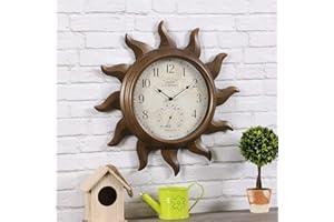 FirsTime & Co. Copper Sundeck Outdoor Wall Clock, Thermometer for Patio and Pool, Round, Metal, Rustic, 19 inches
