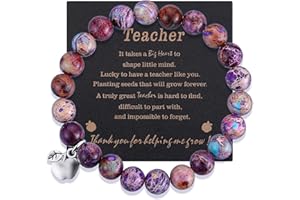 iWenSheng Teacher Appreciation Gift for Women - Natural Stone Teachers Stretch Bracelet Christmas Valentine’s Day Gifts