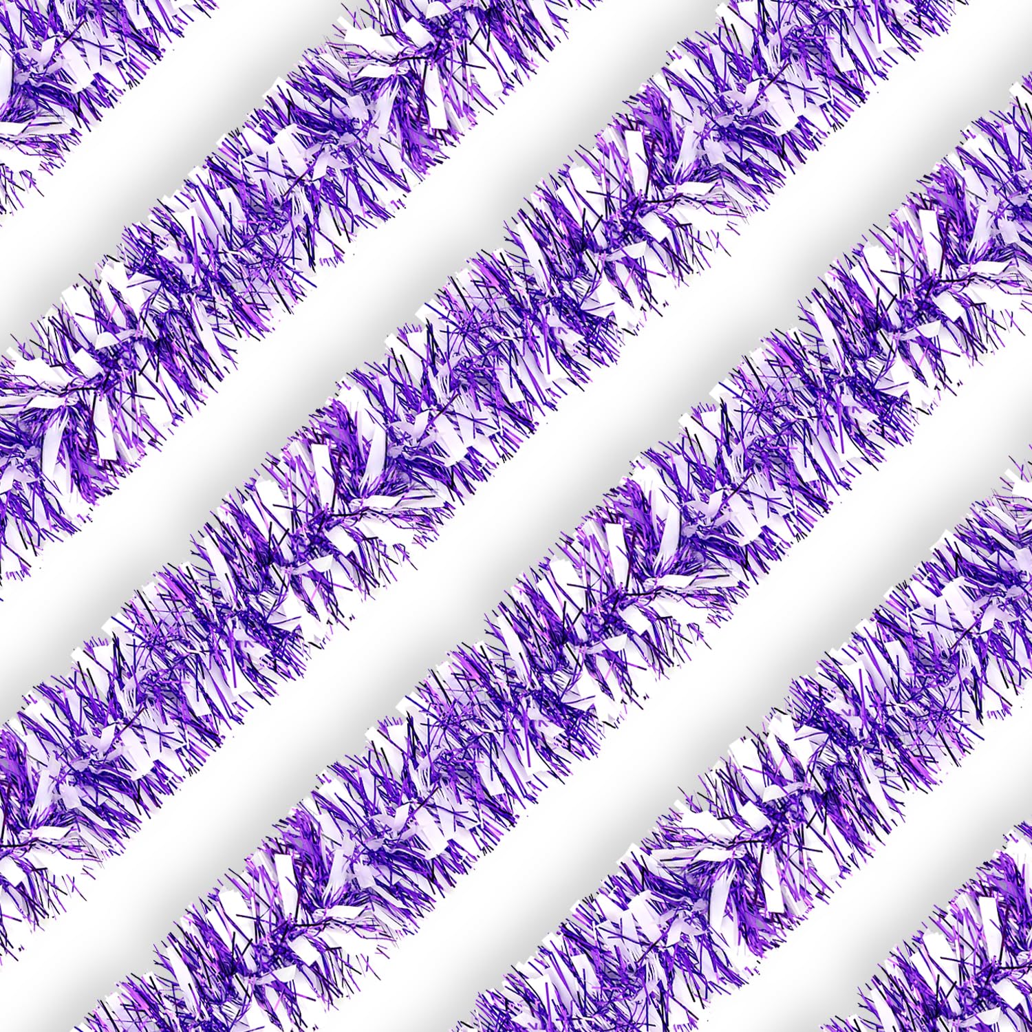 Purple White Christmas Tinsel Garland, 10m/32.8ft Chunky/Fine Metallic Tinsel Decoration for Christmas Tree