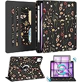 Kidcube for iPad Air 13 Inch Case (M3/M2)/for iPad Pro 12.9 Cases 6th/5th (2022/2021) - Women Girls Cute Rotating Stand Folio Cover with Pencil Holder & Card Slot Design Flowers Floral Unique Cover