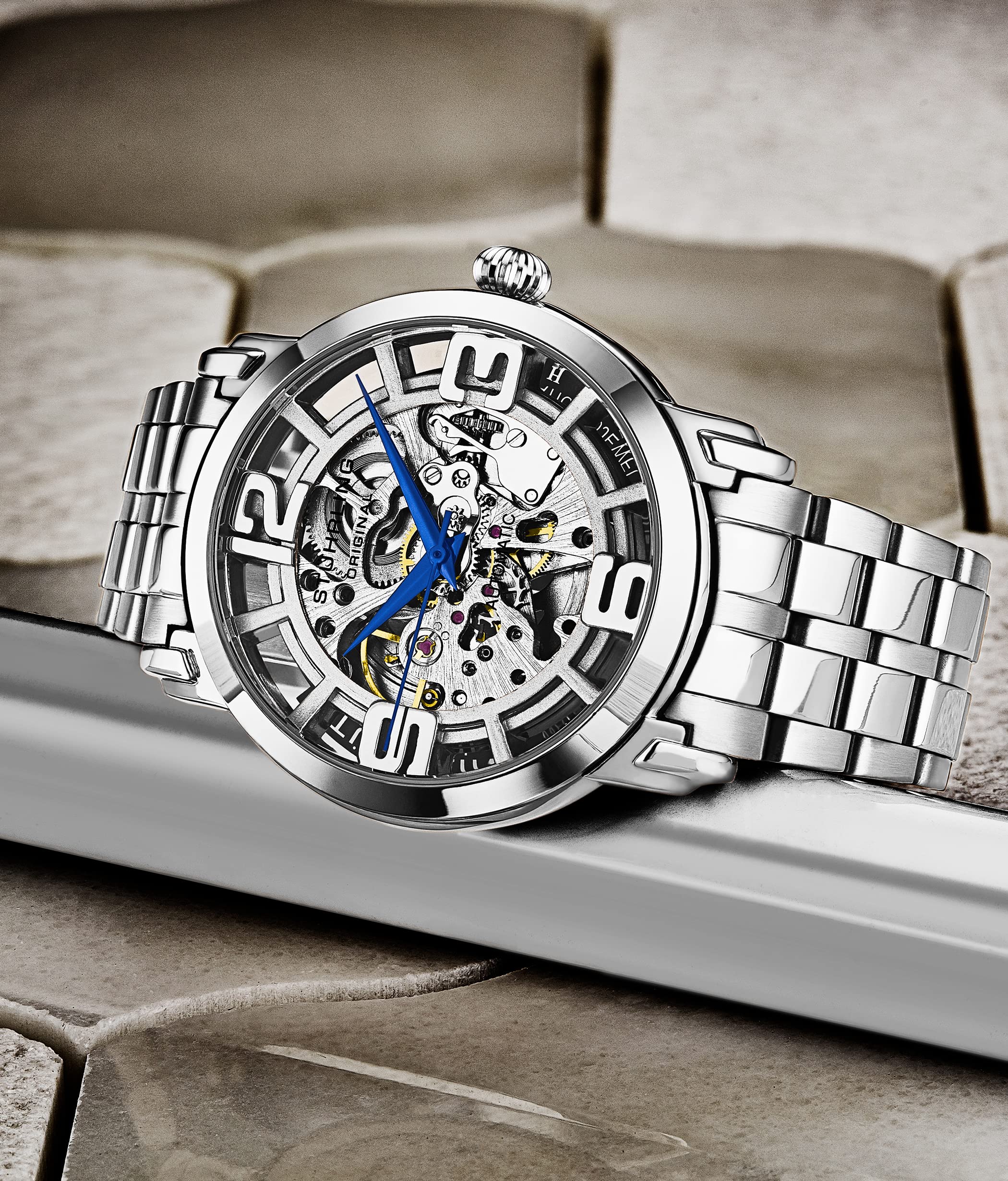 Stuhrling Original Skeleton Watches for Men - Automatic Mens Dress Watch - Winchester 44 Elite Mechanical Watch (Silver)