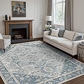8x10 Area Rug Machine Washable Boho Rug for Living Room,Ultra-Thin Low Pile Carpet,Lightweight Indoor Printed Rug,Non Slip Floral Area Rug for Bedroom, Dining Room, Home Office,Light Blue