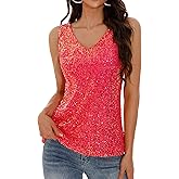 GUANYY Women's Sequin Tank Tops V Neck Sleeveless Sparkly Dressy Blouse Loose Fit Glitter Party Club Outfits