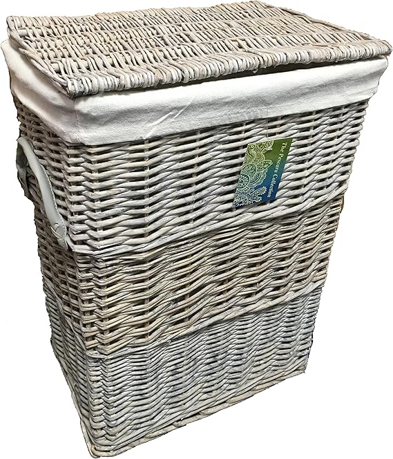 Wäschekorb, Weide mit Einsatz aus Baumwolle, rechteckig, mittelgroß