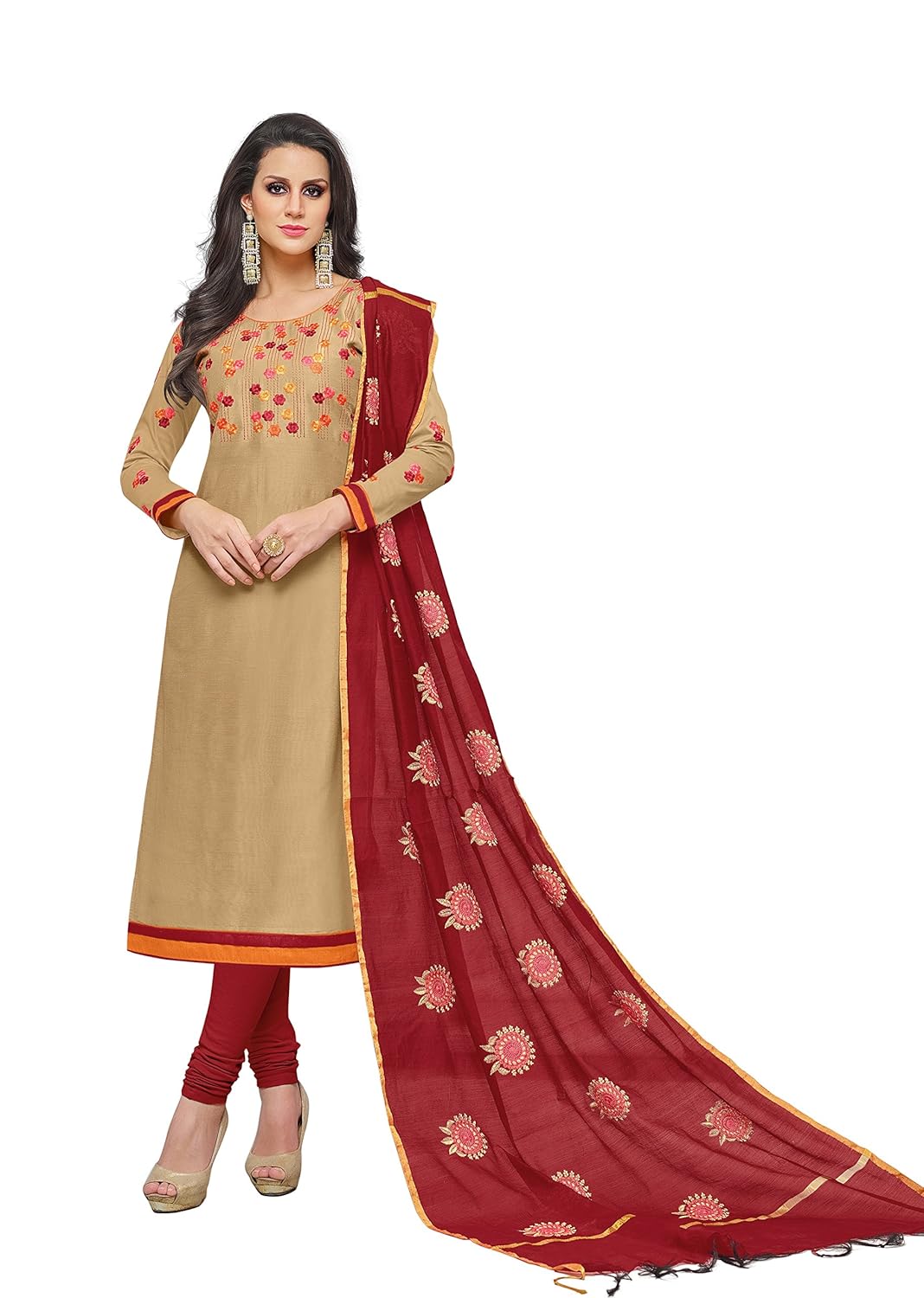 oomph! women's unstitched cotton blend salwar suit dupatta material - tortilla brown