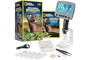 BLUE MARBLE National Geographic Digital Microscope for Kids – 40-Piece Handheld Microscope, Lightweight, Portable, Capture 1080p Photos & Video on Micro SD Card, Tilting 4.3-Inch LCD Screen, 800x Magnification
