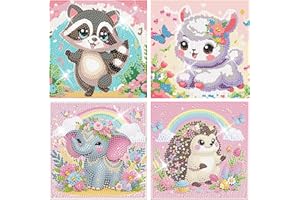 Qukle 4 Pack Cartoon Diamond Painting Kits for Kids, Animals Diamond Arts Mosaic Kits for Adults Beginner, DIY Full Drill Dia