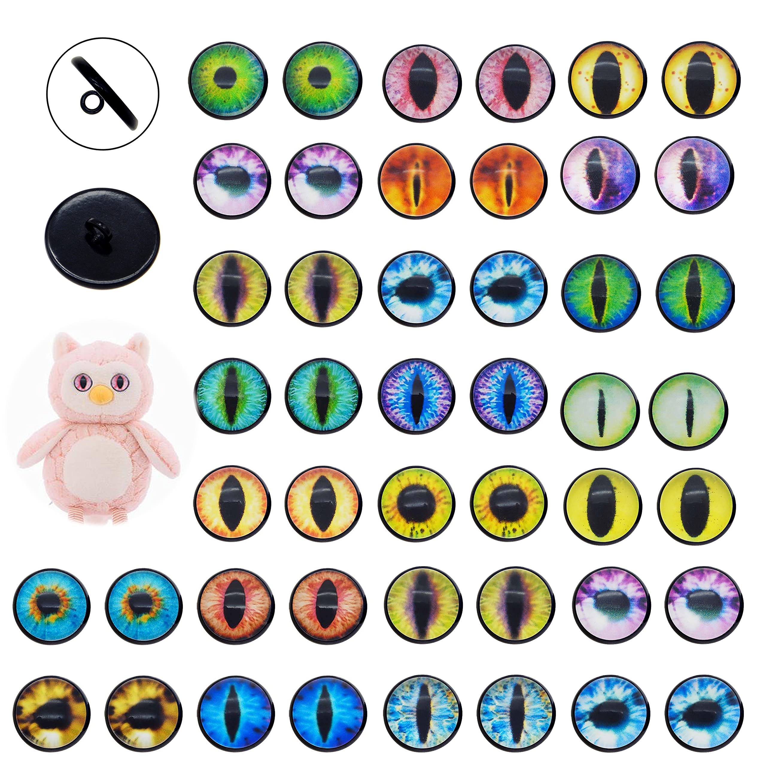 Julie Wang 20Pairs 8mm Sew On Eyes Buttons for Amigurumi Stuffed Models Making Glass Dragon Lizard Animal Eye Cabochon Craft DIY Supplies