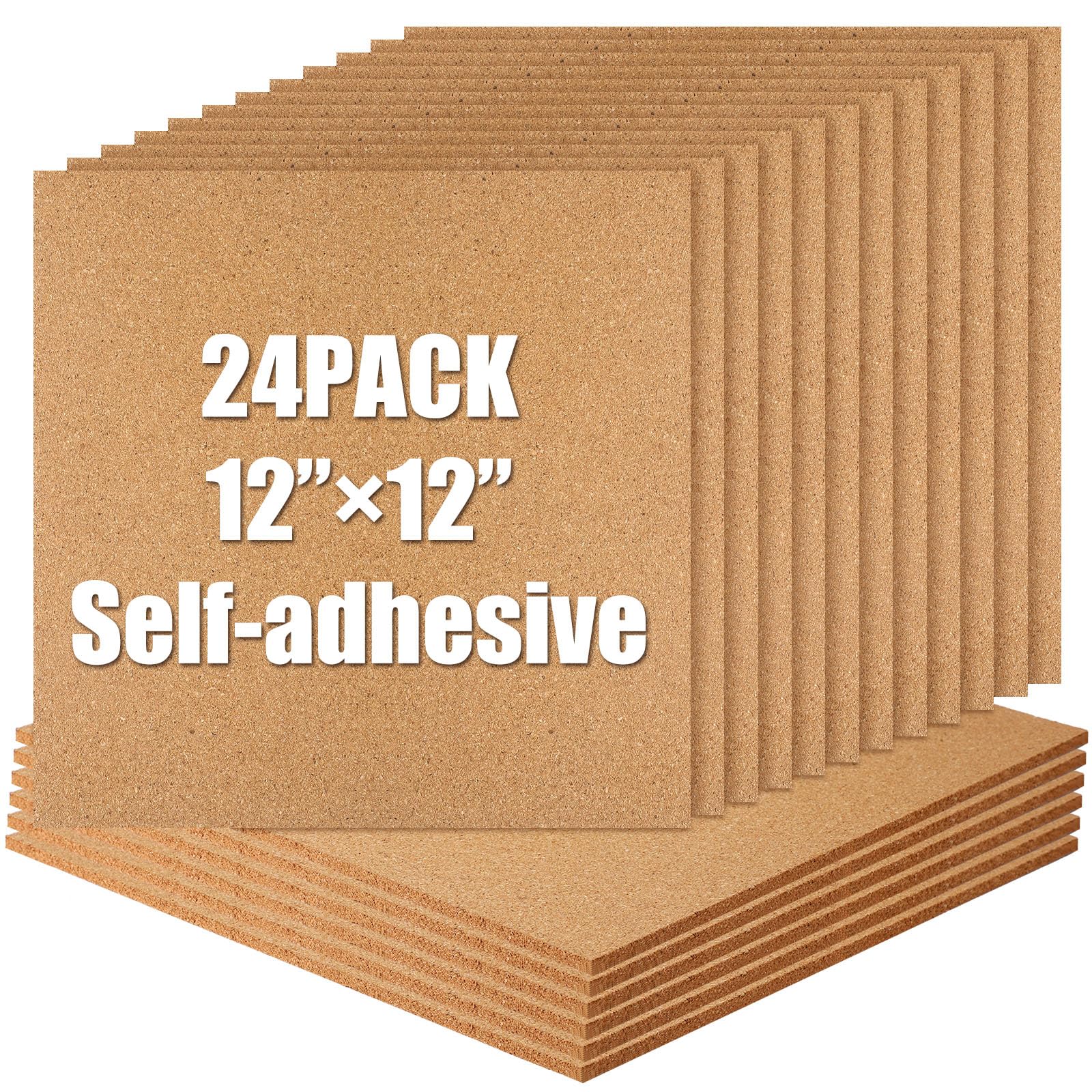 Photo 1 of Ctosree 24 Pack Cork Board Tiles 12" x 12" Thick Cork Bulletin Board for Wall Self Adhesive Frameless Tiles for Office School Home Decoration