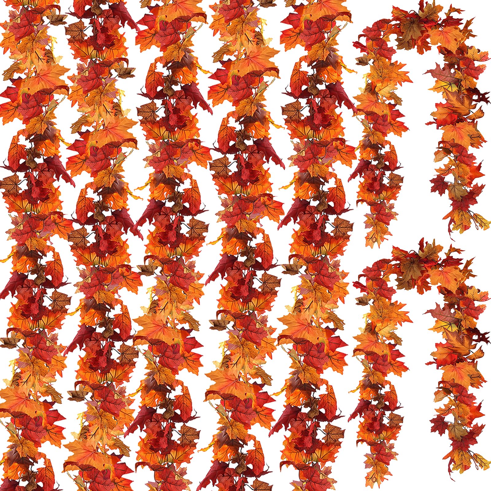 Photo 1 of CQURE 7 Pack Fall Leaf Garland, Total 41.3Ft Artificial Fall Vines Autumn Garland Fall Maple Leaves Thanksgiving Decor for Home Wedding Fireplace Christmas