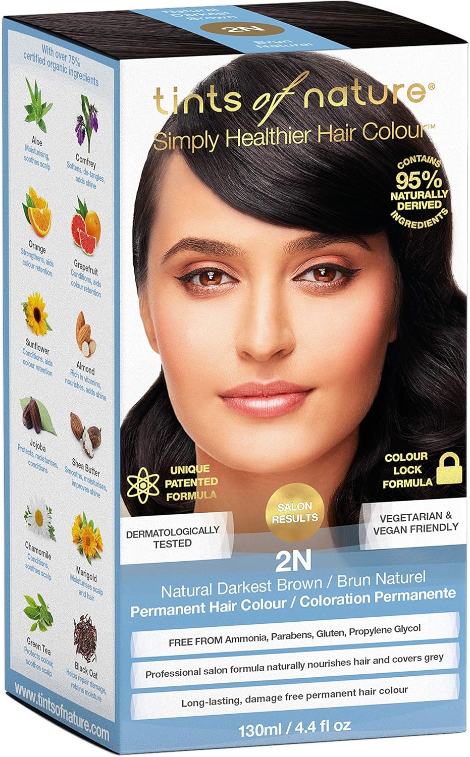 Tints of Nature 2N Natural Darkest Brown Permanent Hair Dye, Nourishes Hair and Covers Greys, Ammonia-Free, 130ml - Image 3