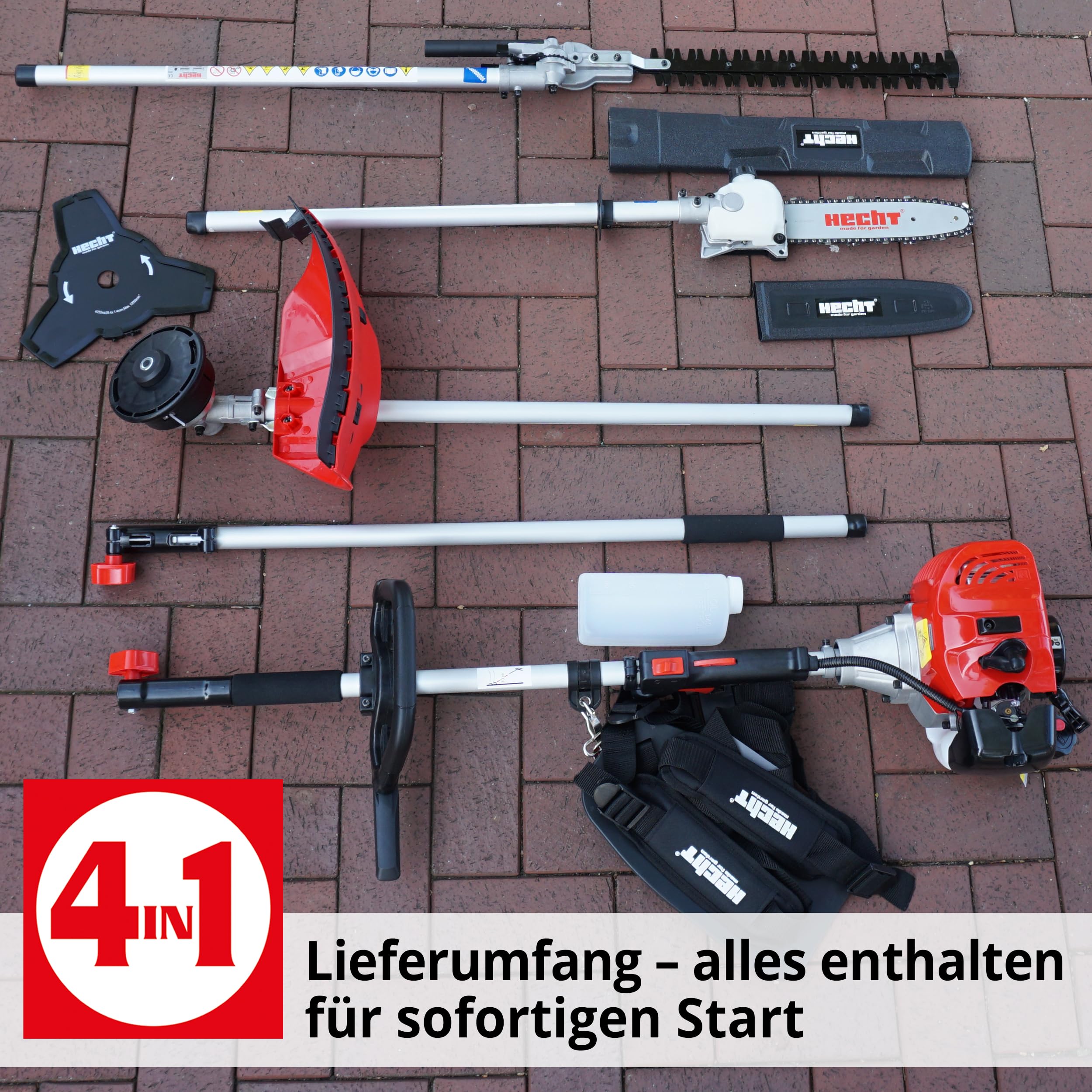 HECHT Hochwertiges 4 in 1 Benzin Multifunktionsgerät - Starke 2 PS - Freischneider, Rasentrimmer, Hochentaster und Heckenschere in Einem I Mit idealer Verlängerung 6