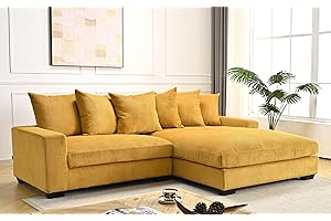 Container Furniture Direct Luxe Oversized Two-Piece Right Facing Sectional Couches for Living Room, 102.4-Inch L Shaped Sofa with Chaise, Upholstered with Corduroy Fabric, Ginger Yellow