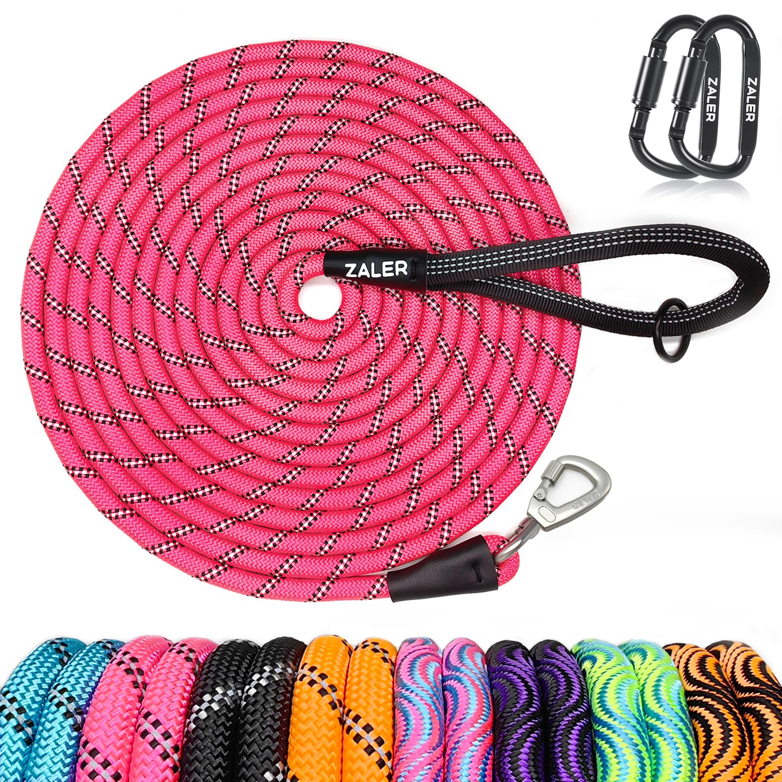 Photo 1 of ZALER Long Dog Leash, 50 feet 30ft 20ft 15ft 10ft Dog Training Lead, Heavy Duty Reflective Check Cord Recall Leash for Dogs Training, Playing, Camping, or Backyard (50FT, Pink)