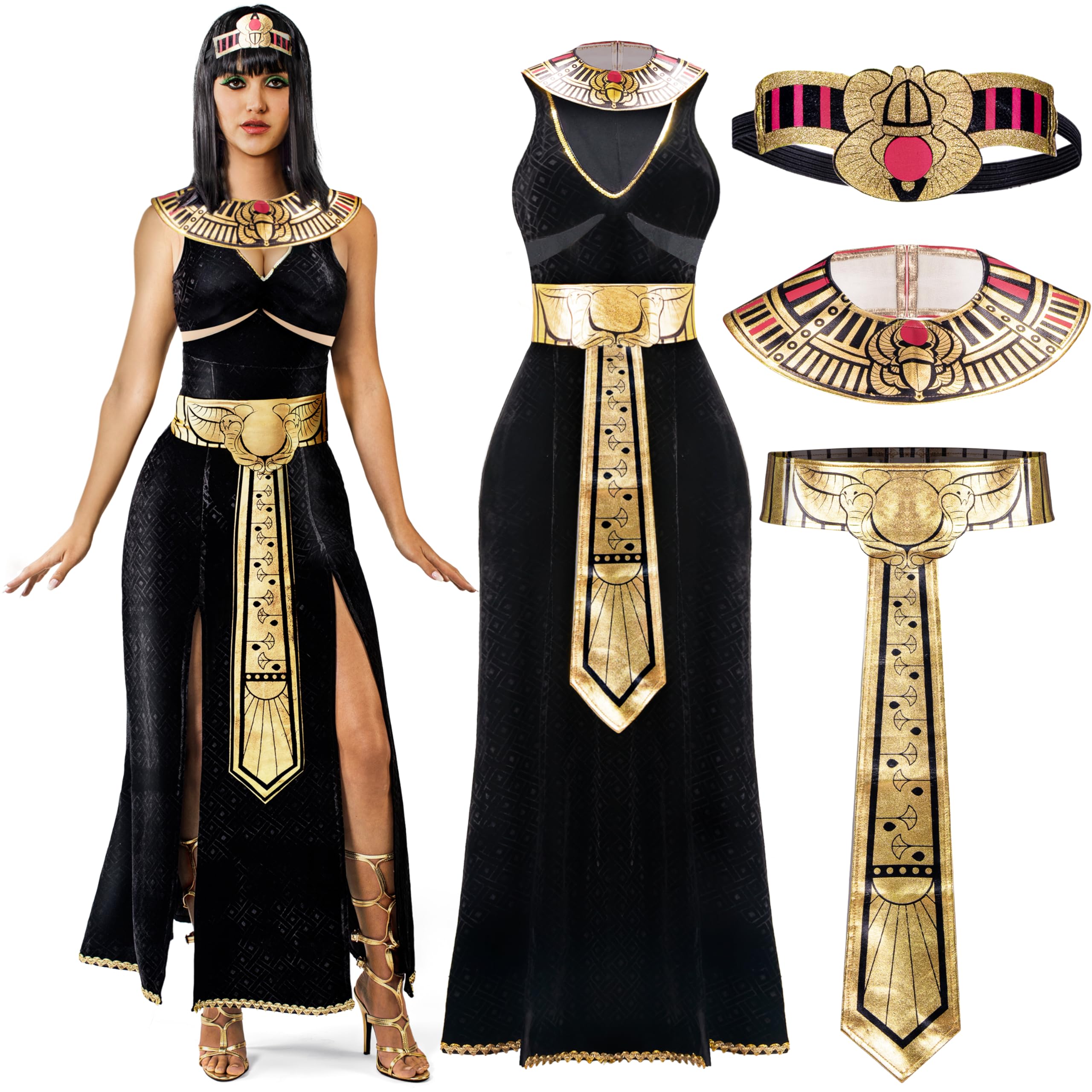 Photo 1 of Spooktacular Creations Halloween Cleopatra Costume, Egyptian Costume Women, Black Cleopatra Dress for Adult Halloween Dress Up Party Cosplay (Large)