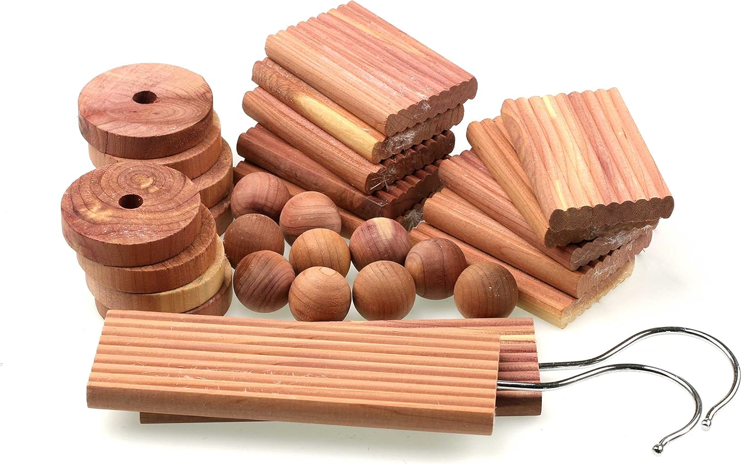 JS Homewares 30 Pieces Set Aromatic Cedar Wood Balls Hangers Rings for