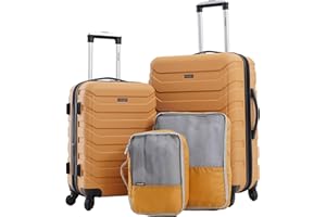 Wrangler 4 Piece Miami Luggage and Packing Cubes Set, Amber Gold