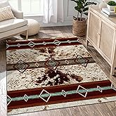 Combo Southwest Faux Cowhide Area Rug and 4 Pcs Non-Slip Rug Tape for Living Room, Bedroom, Southwestern Area Rugs, Native American Rug, Geometric Western Rugs, Aztec Tribal Rugs Home Decor 3x5 ft