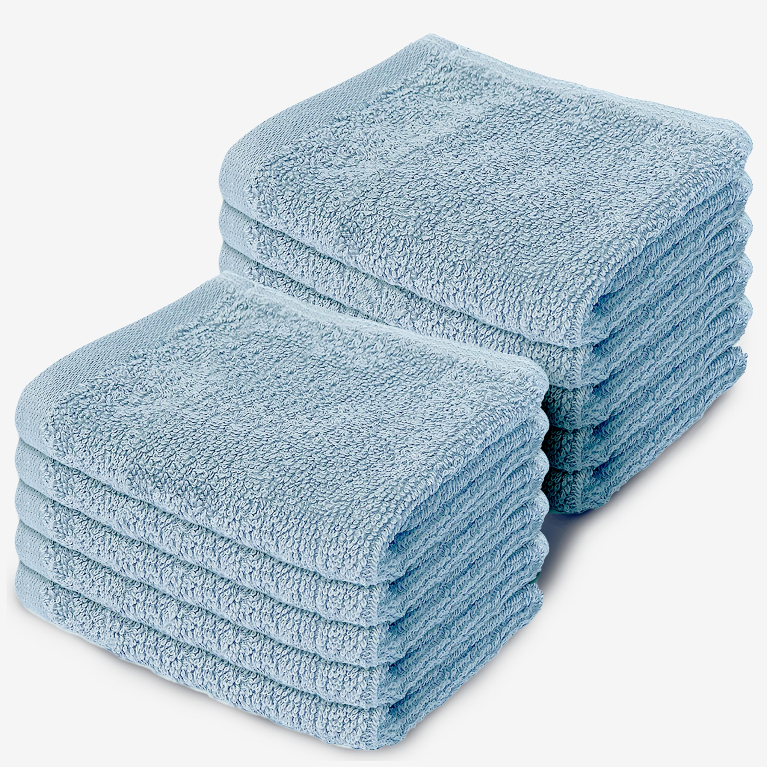 Makooz 10 Pc Face Flannels Pack – 500 GSM 100% Egyptian Cotton Towel Set - Quick Dry and Absorbent Wash Cloth - Easy Drying Kitchen and Bath Flannel for Home Spa & Professional Use (Skyblue 30x30 CM) — image 1