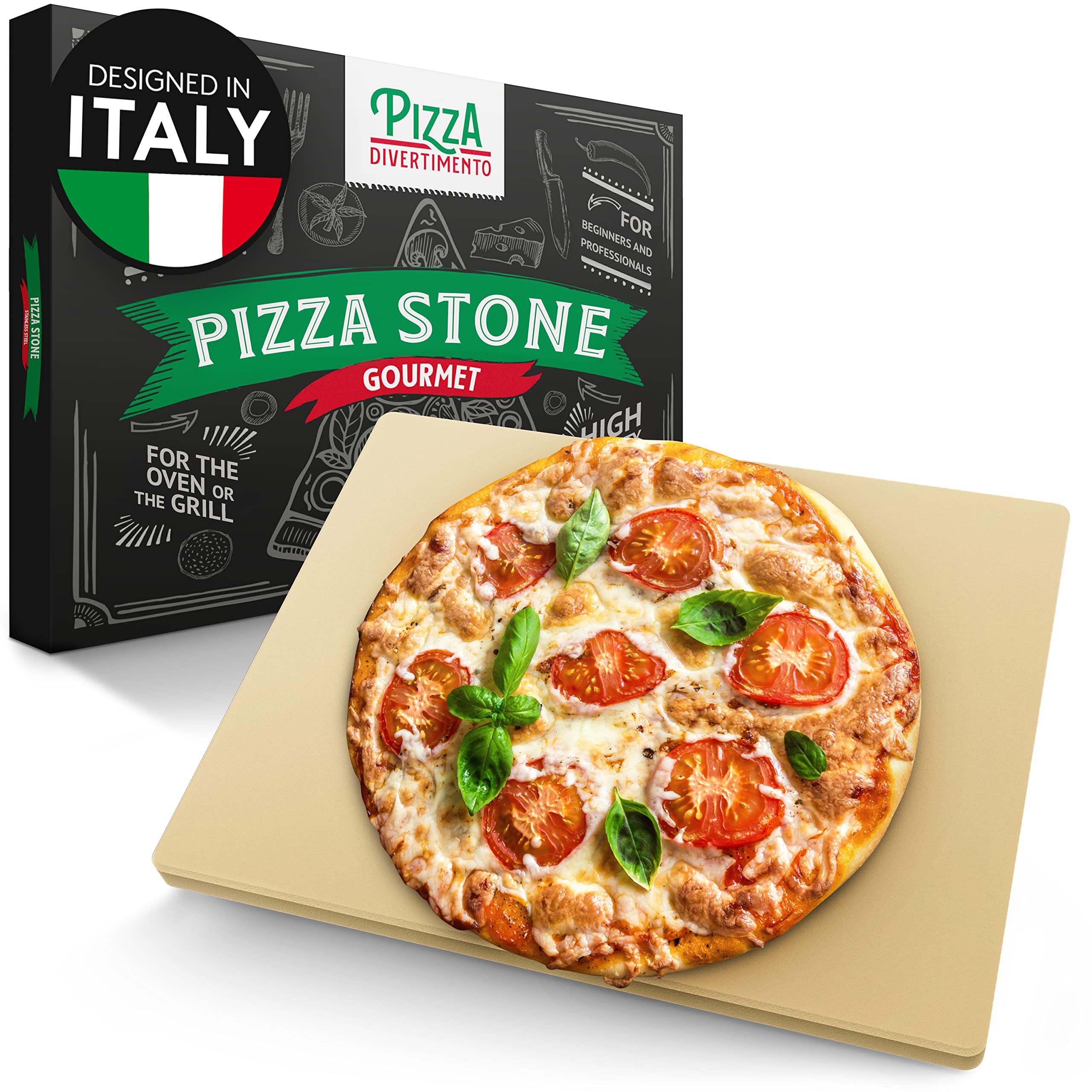 Pizza Divertimento Pizza Stone for Oven and Gas Grill - Cordierite Pizza Stone - for Crispy Base and Juicy Topping