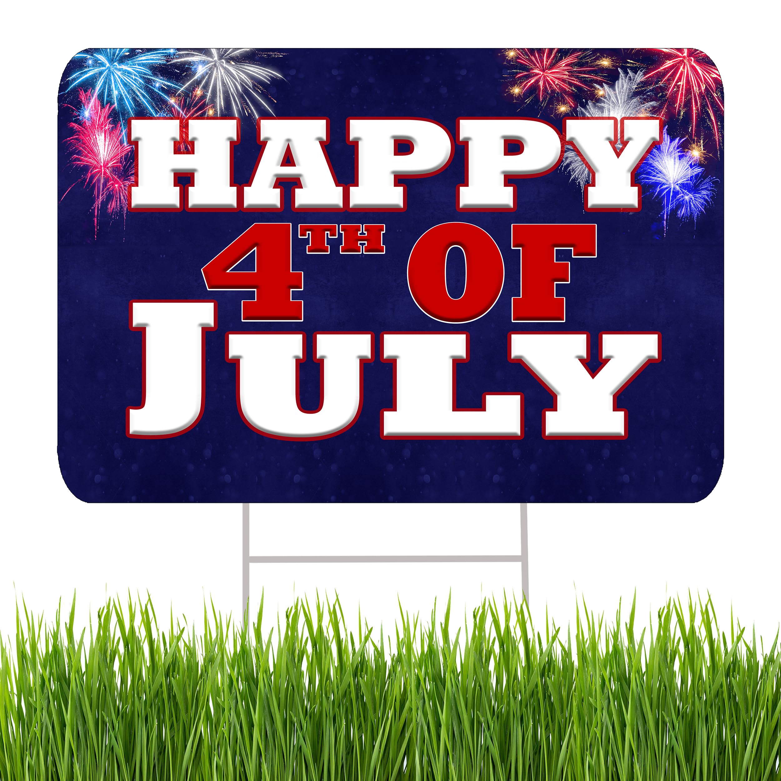 Photo 1 of Large 4th of July Yard Sign Home Decor Lawn Decoration With Stakes Independence Day Fourth of July USA Flag 17x13 Inches (Blue)