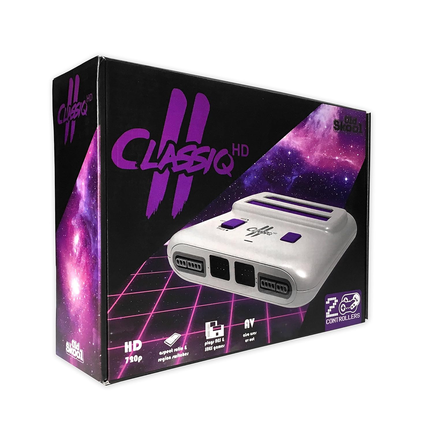 Old Skool Classiq 2 HD 720p Twin Video Game System, Grey/Purple Compatible with SNES/NES Nintendo and Super Nintendo cartridges: Video Games