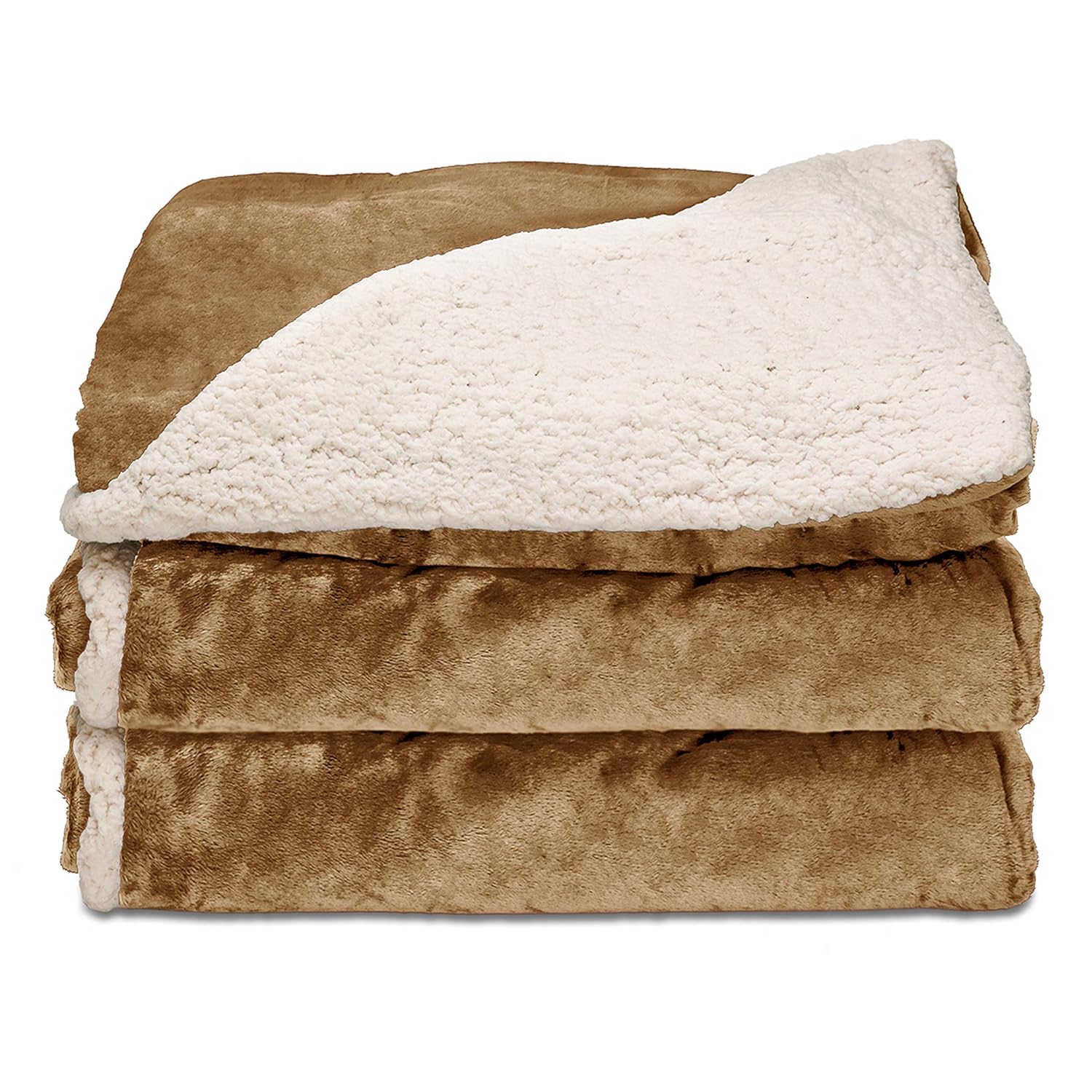 Sunbeam Heated Throw Blanket | Reversible Sherpa/Royal Mink, 3 Heat Settings, Honey (Renewed)
