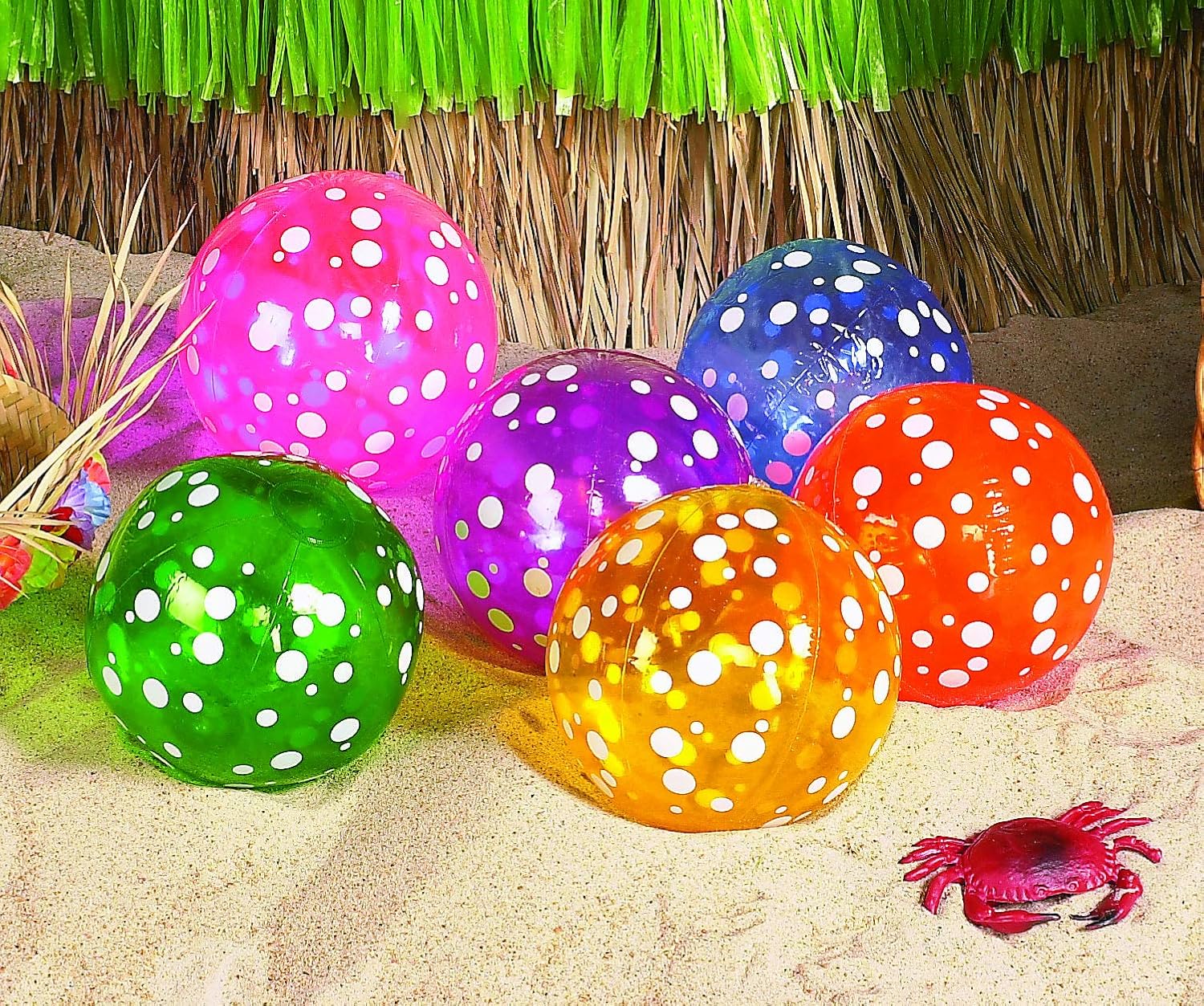 Fun Express Inflatable Polka-Dot Beach Balls (1 Dozen) in 6 Colors, Pool Party, Summer Water Fun and Birthday Parties, Bulk Pack for Adults and Children: Toys & Games