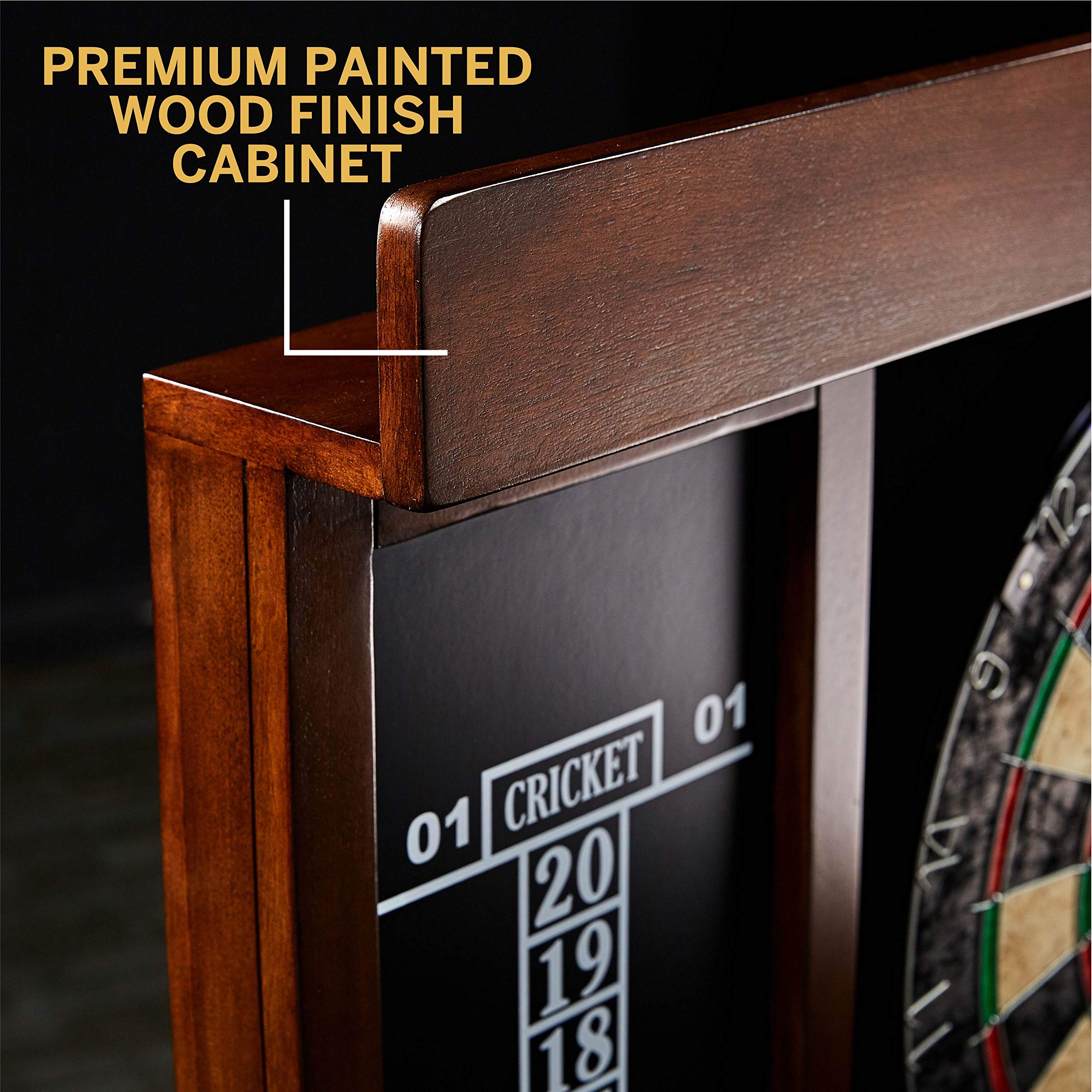 Thornton Premium Quality Bristle Dartboard, Cabinet, Scoreboard, LED Lights - 18” Sisal, Staple-Free Bullseye - Stylish, Complete Dartboards Set with Steel Tip Darts