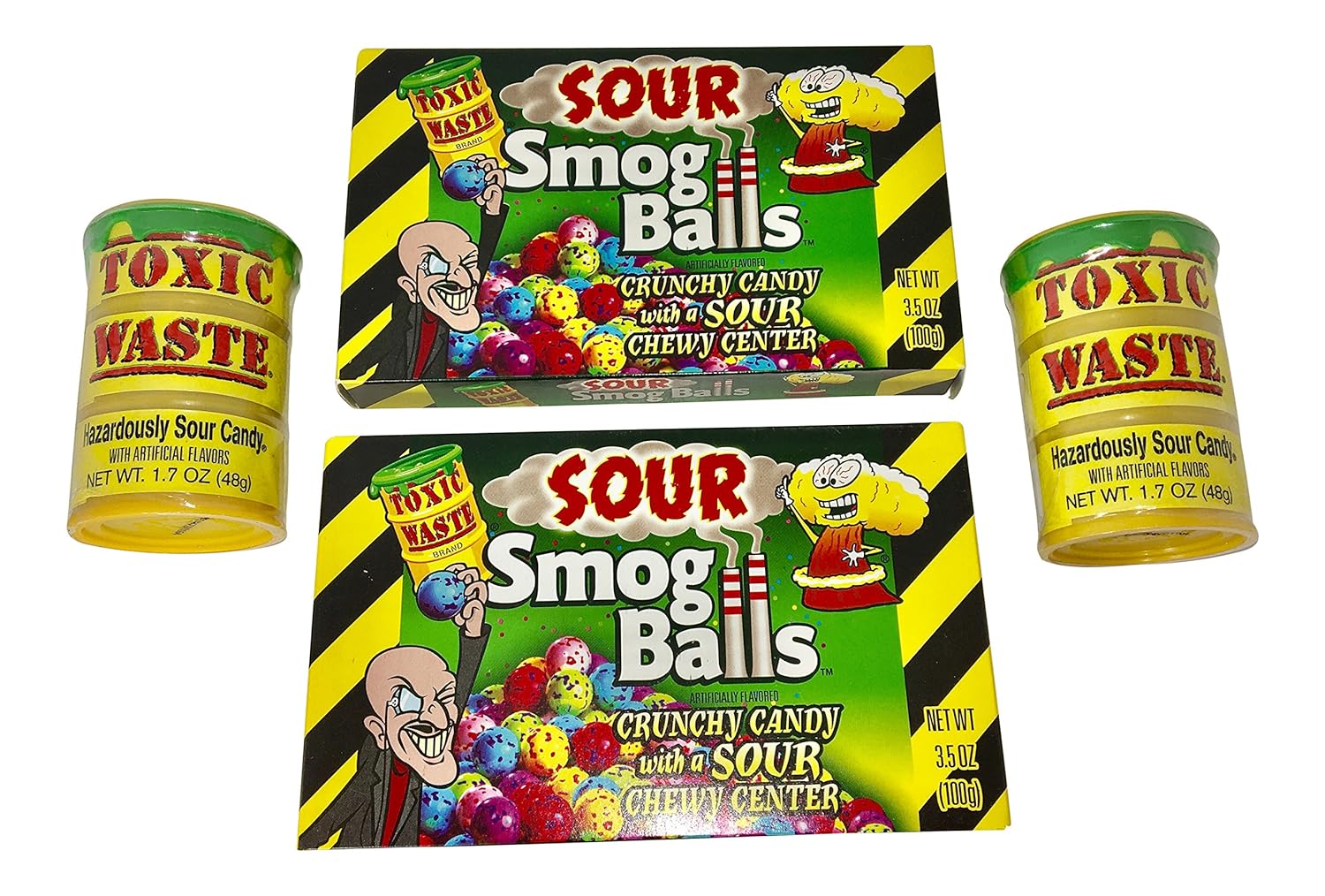 Toxic Waste Sour Candy Barrell (2) and Sour Smog Balls (2) Known as