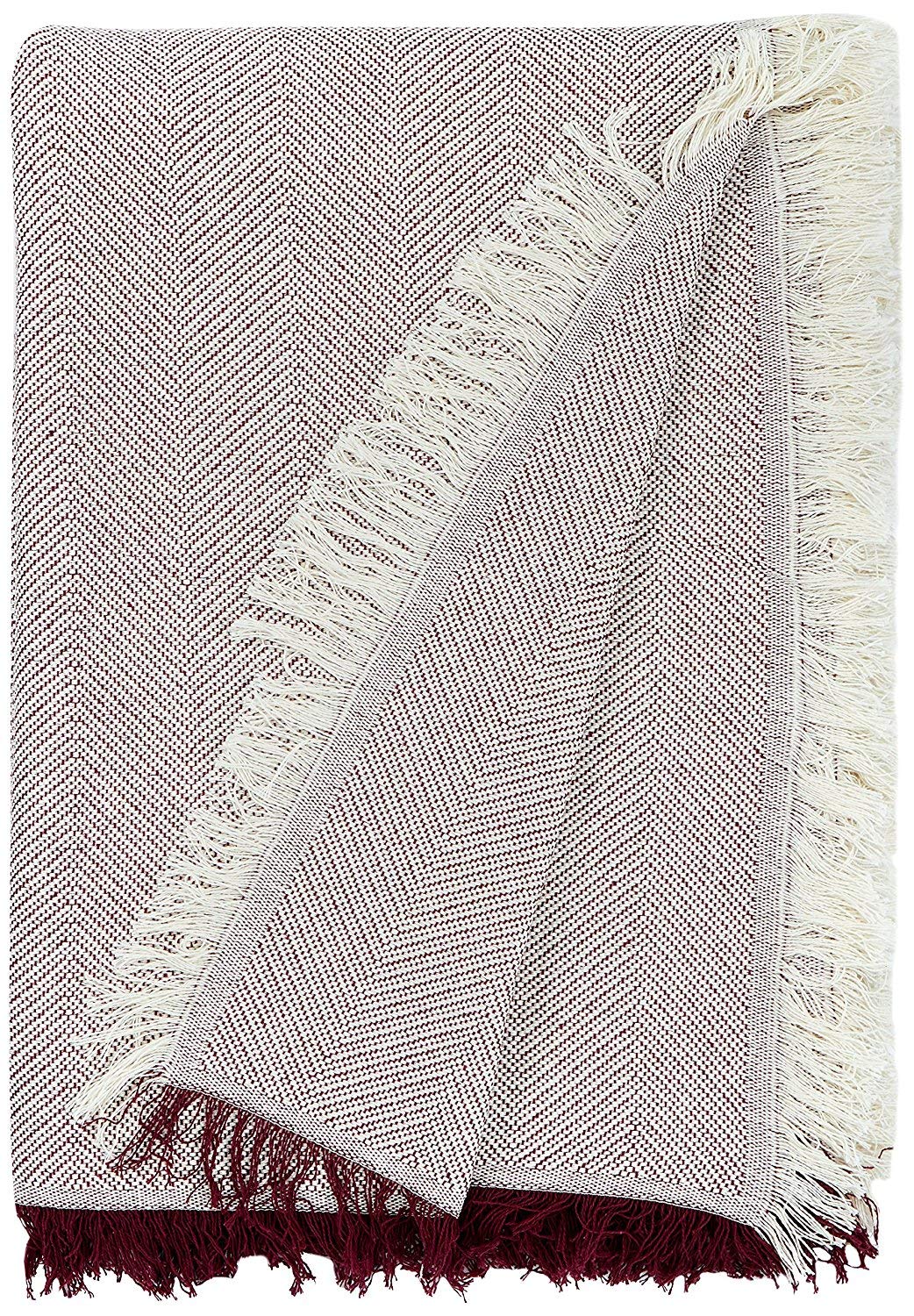Martina Home Spiga Versatile Scarf, 80% Cotton, 20% Polyester, Raw/Burgundy, 180 Length x 130 Width cm