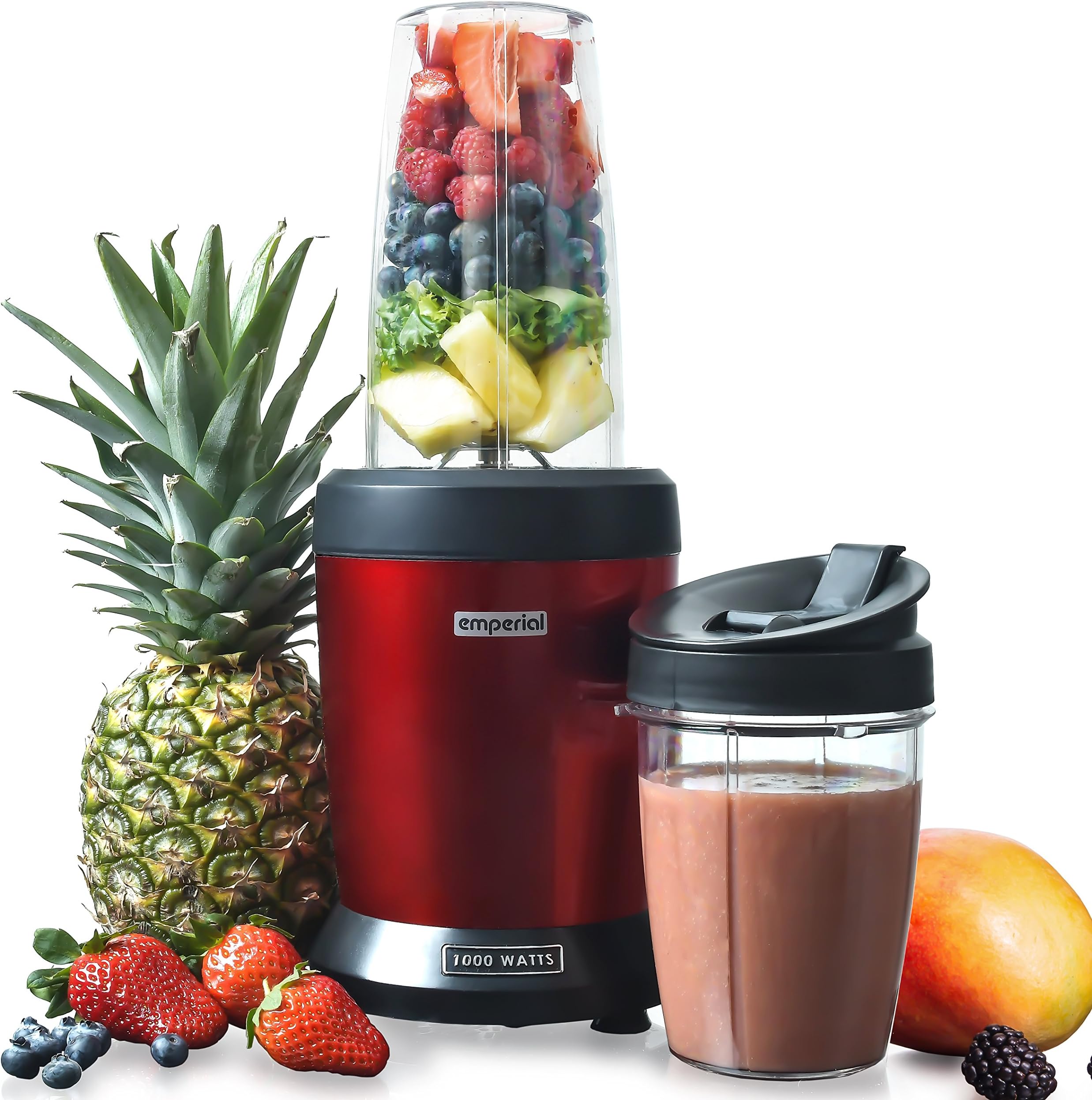 Emperial Personal Blender Smoothie Maker 1000W and Food Processor Blender Machine BPA Free 800ml and 500ml Cups