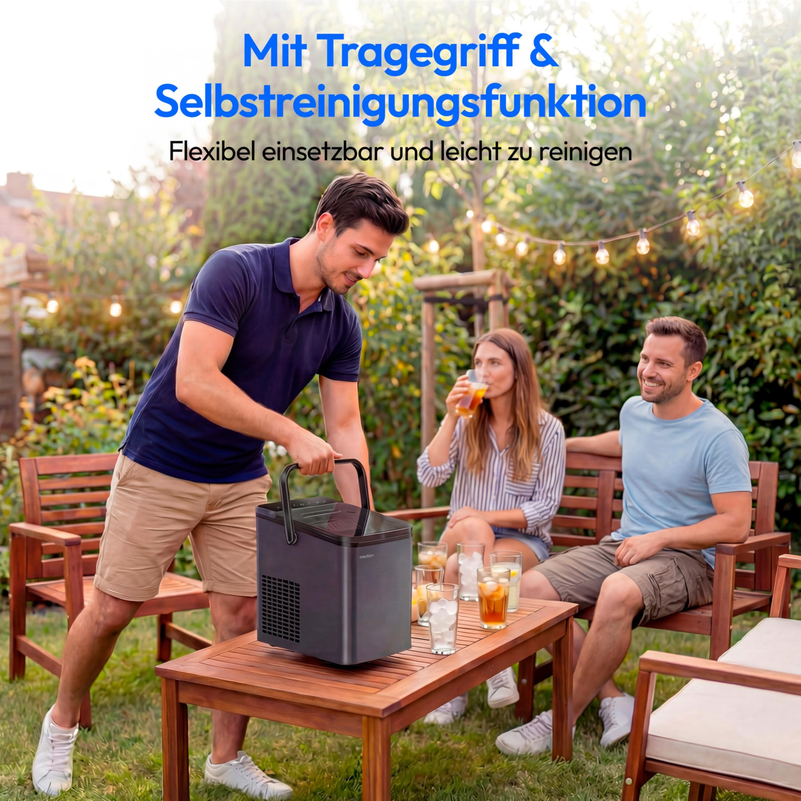 MEDION Eiswürfelmaschine, selbstreinigend, 12 kg Eis/Tag Eiswürfelbereiter, 2 Eiswürfelgrößen S & L, Integrierter Kompressor, 1,1 L Wassertank kompakt mit Tragegriff, GS-Zertifiziert, MD 100117 7