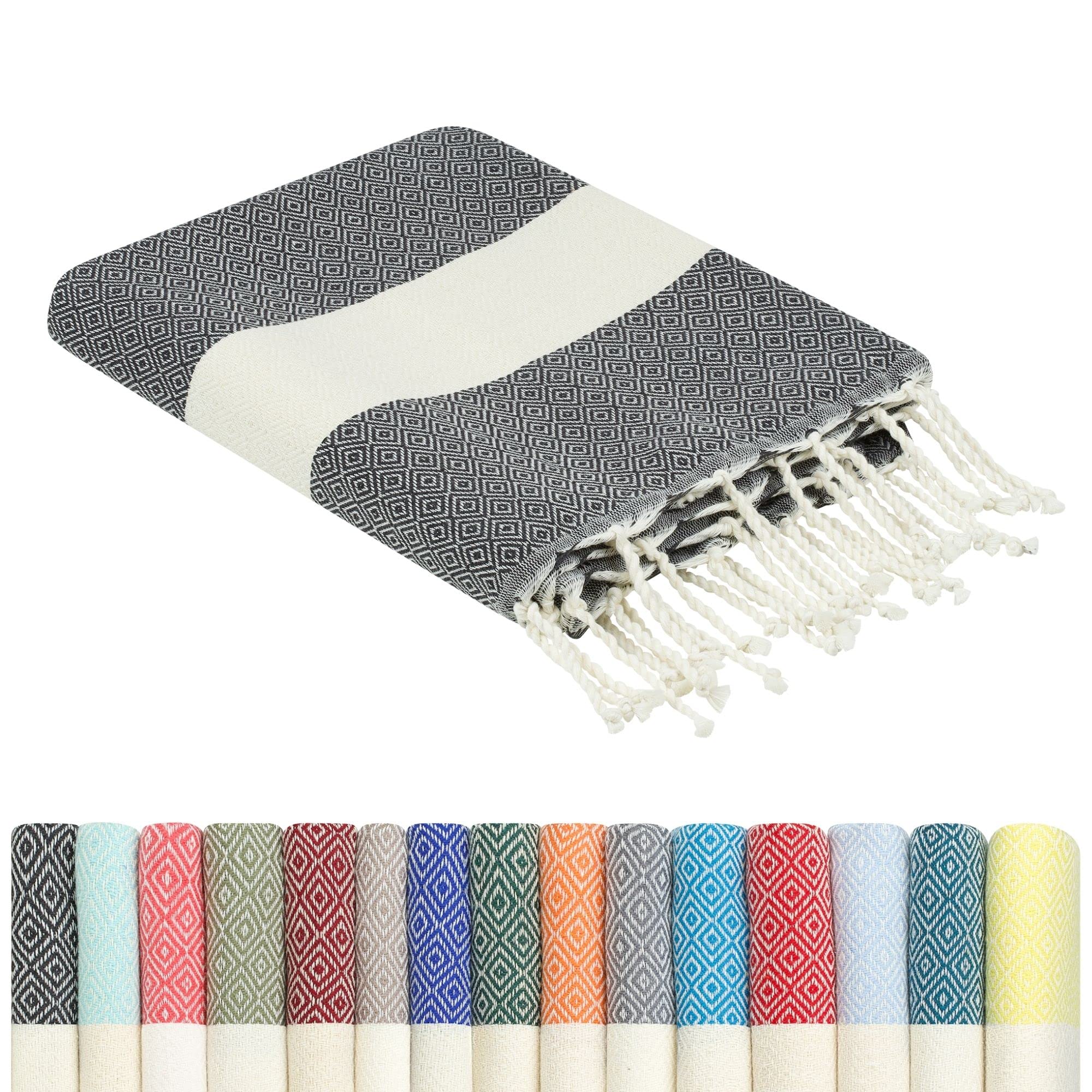 furora HOLIDAY Beach Towel for adults (cotton): Extra Large 100x200 cm / 39x79 Inch | lightweight, wearable Turkish Towel Fouta, sand free | Travel Towel, Picnic Blanket, Women Men Holiday Essentials