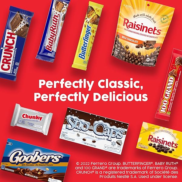 BUTTERFINGER, CRUNCH, BABY RUTH AND 100 GRAND, BULK 28 PACK, ASSORTED FULL SIZE CHOCOLATE CANDY BARS, STOCKING STUFFERS, 48 OZ