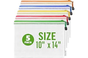 JUZARI 5 Pack Mesh Zipper Pouch Bags 10x14 inch - Plastic Zipper Pouches for Organizing - Document Bags With Zippered - Letter Size Zippered Pouch - Document Pouches