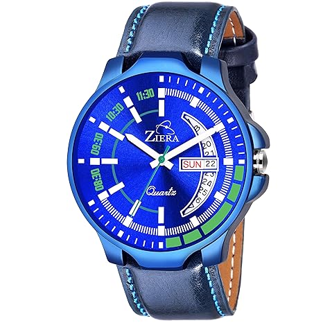 ZR946 Blue Leather Strap Day & Date Watch - for Men